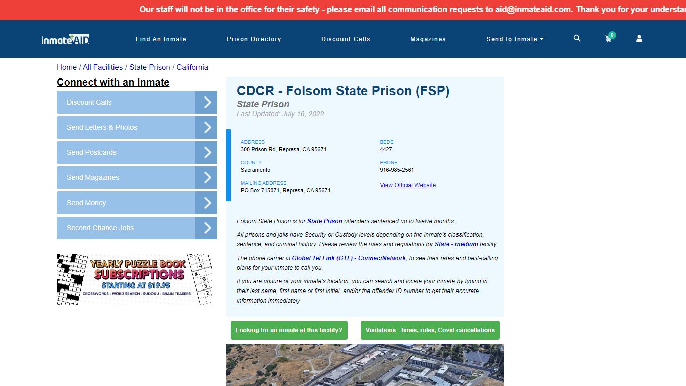 CDCR - Folsom State Prison (FSP) & Inmate Search - Represa, CA