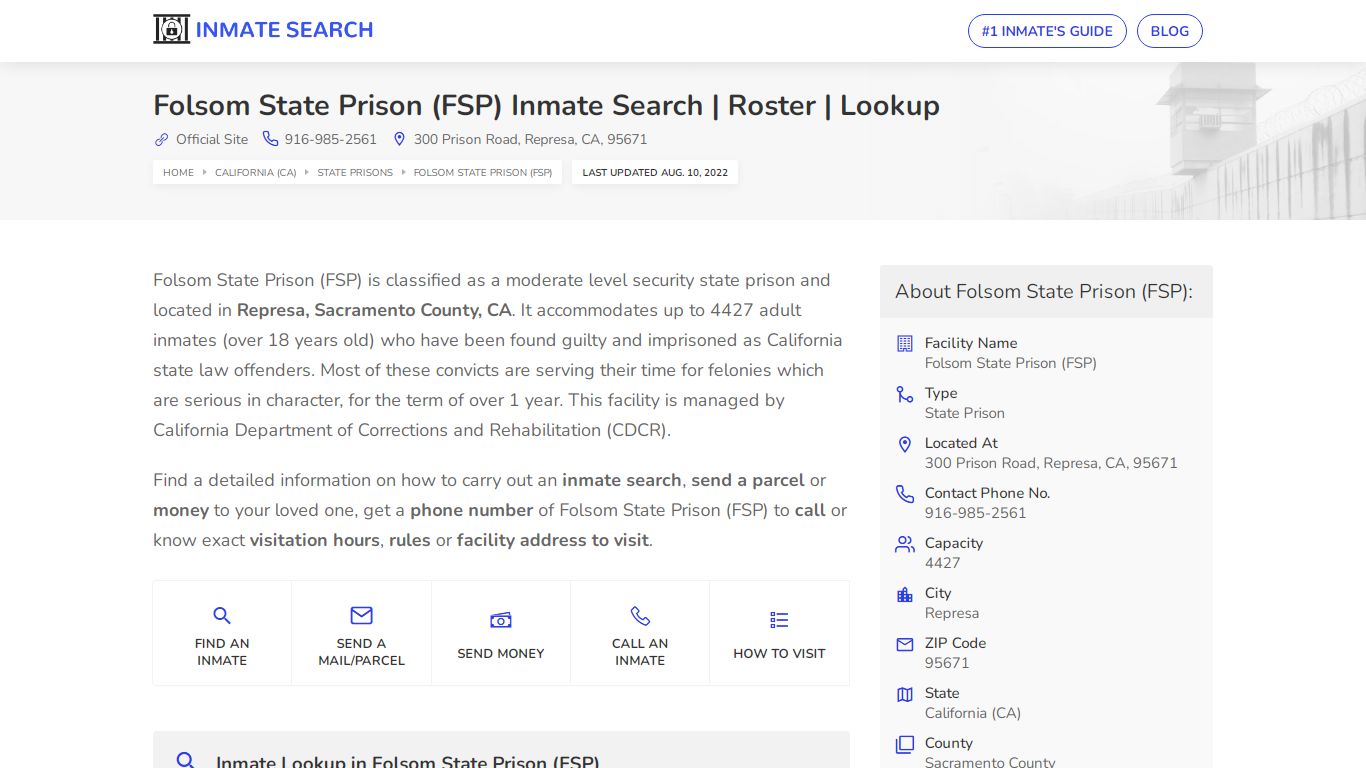 Folsom State Prison (FSP) Inmate Search | Roster | Lookup
