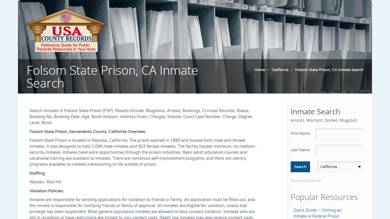 Folsom State Prison, CA Inmate Search | Name Search